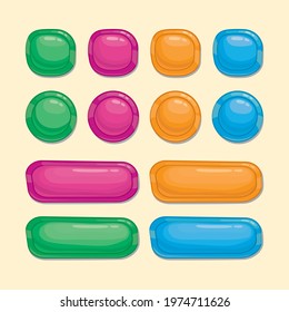 Set of colorful buttons for web or game design, vector template.