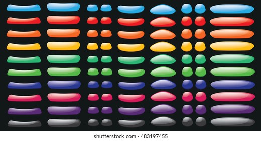 Set of colorful buttons for your game or design. Vector bright buttons on dark background