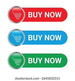 set of colorful buy now buttons with shopping cart icons for online shopping and marketing	
