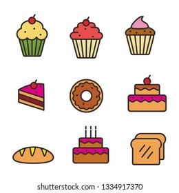 Set of colorful cake vector illustration isolated on white background, cake icon vector
