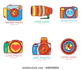 Set of colorful camera logo templates. Vector illustration isolated on white background. 