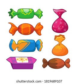 siete caramelos brillantes en un vector con un contorno de color