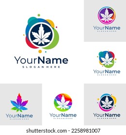 Conjunto de logo de la Cannabis colorida. Conceptos de diseño del logotipo de cannabis creativo
