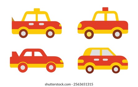 Set of colorful car icons in vector. Flat design taxi and car illustrations. Abstract car icons in flat style.