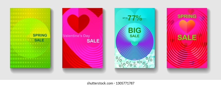 Set of colorful card with spring sales offers. Trendy art, minimal style background.