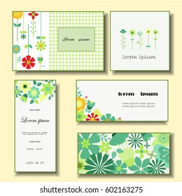 Set of colorful cards with flowers. Flat style.