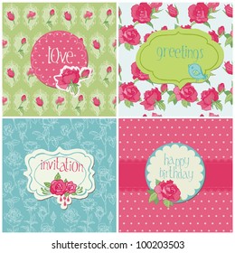 Set of Colorful Cards with Rose Elements - for birthday, wedding, invitation, holiday in vector
