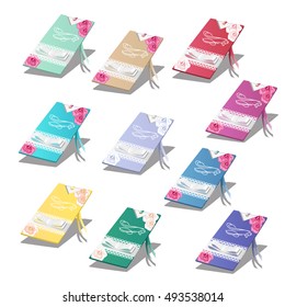 Set of colorful cards with wedding invitations isolated on white background. Vector illustration.
