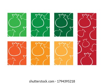 Set of colorful cards with White Pomegranates pattern