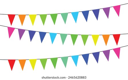 A set of colorful carnival garlands. Pennants, triangular flags, birthday decorations.