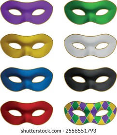 set of colorful carnival masks. collection of realistic mardi gras masks