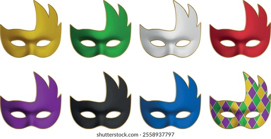 set of colorful carnival masks. collection of realistic mardi gras masks