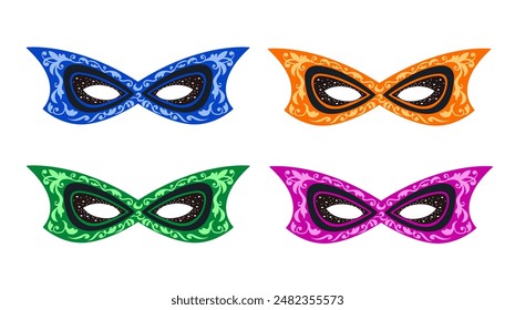 Set of colorful carnival masks on white background. Vector illustration