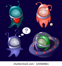 A set of colorful cartoon aliens depicting various emotions. Part 2.