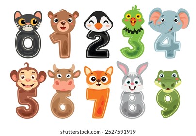 Set Of Colorful Cartoon Animal Numbers