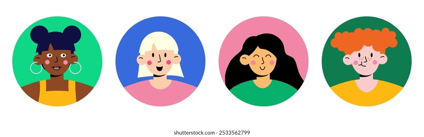 Set of Colorful Cartoon Avatars, Vector Flat Icons of Diverse Characters