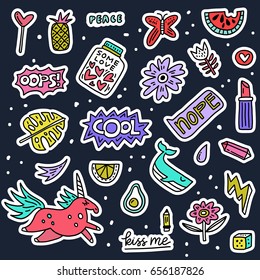 Set of colorful cartoon badges. Vector patch illustration - great for embroidery and fashion.
