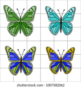   set of colorful cartoon butterflies on white. vector illustration 