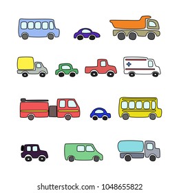 Set of colorful cartoon cars. Vector illustration.
