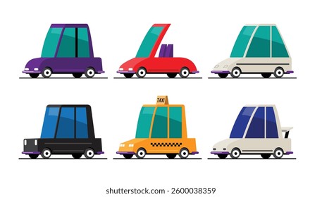 Set of Colorful Cartoon Cars Vehicles vector illustration
