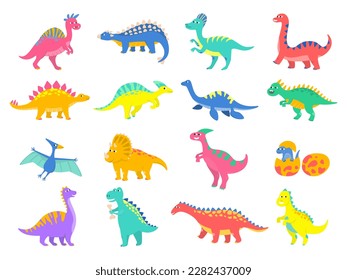 Set of colorful cartoon dinosaurs. Vector illustration.