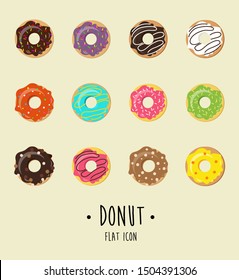 Set of colorful cartoon donut icons