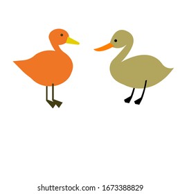 Set of colorful cartoon duck with pattern wings, children art. Vector stock illustration for poster postcard, kids games.