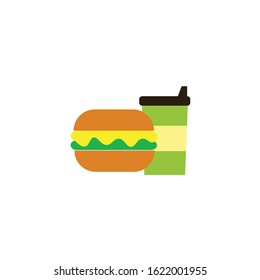 Set of colorful cartoon fast food icons.French fries. potato, burger,soda takeaway