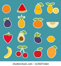 Set of colorful cartoon fruit icons. Fresh fruits.
