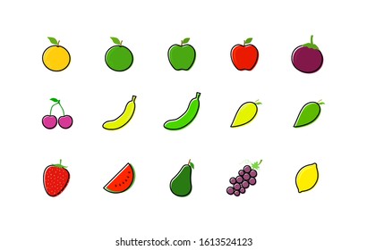 Set of colorful cartoon fruit icons.