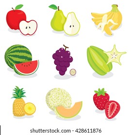 Set of colorful cartoon fruit icons