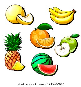 Set of colorful cartoon fruit icons