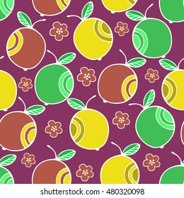 Set of colorful cartoon fruits: apple. Colorful Seamless Pattern.