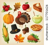 Set of colorful cartoon icons for thanksgiving day.