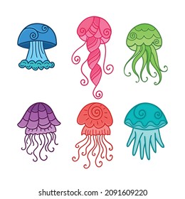 Set of colorful cartoon jellyfishes.