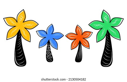 Set of colorful cartoon palm trees