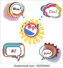  Set of Colorful Cartoon Speech Bubbles. Vector. Retro Style. Pop Art. Comics. Bubble template.