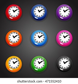 Set of colorful cartoon style clock timer for game