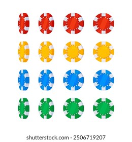 Set of colorful casino chips showing different rotations, perfect for gambling and casino themed projects