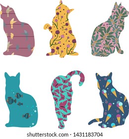 Set of colorful cat figures. Vector illustration