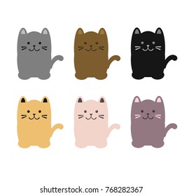 Set of colorful cats sitting. flat style Vector illustration.