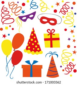 Set of colorful celebration icons on white background