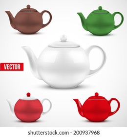 Set of colorful ceramic teapot. Vector illustration Isolated of background.