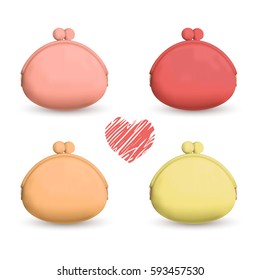 set of colorful change purses in realistic style isolated on white background. vector illustration with gradient mesh