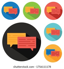 Set of colorful chat bubbles icon with long shadow