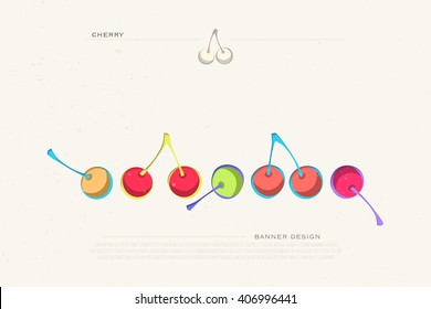 set of colorful cherry icons isolated on white background. vector fresh fruit banner design. cool, delicious natural product package template. 