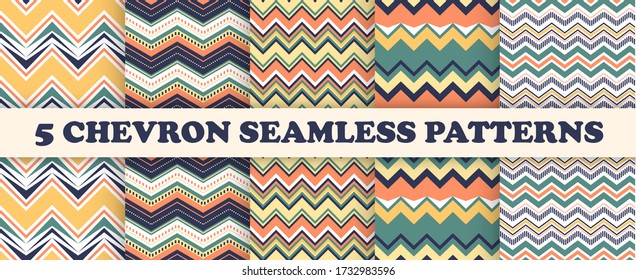 Set of colorful chevron seamless pattern. Fabric texture background.