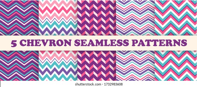 Set of colorful chevron seamless pattern. Fabric texture background.