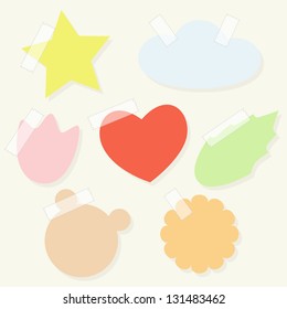 Set of colorful childish paper stickers with tape for scrapbooking