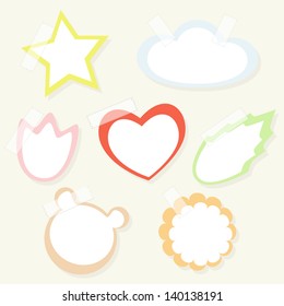 Set of colorful childish paper stickers with tape for scrapbook